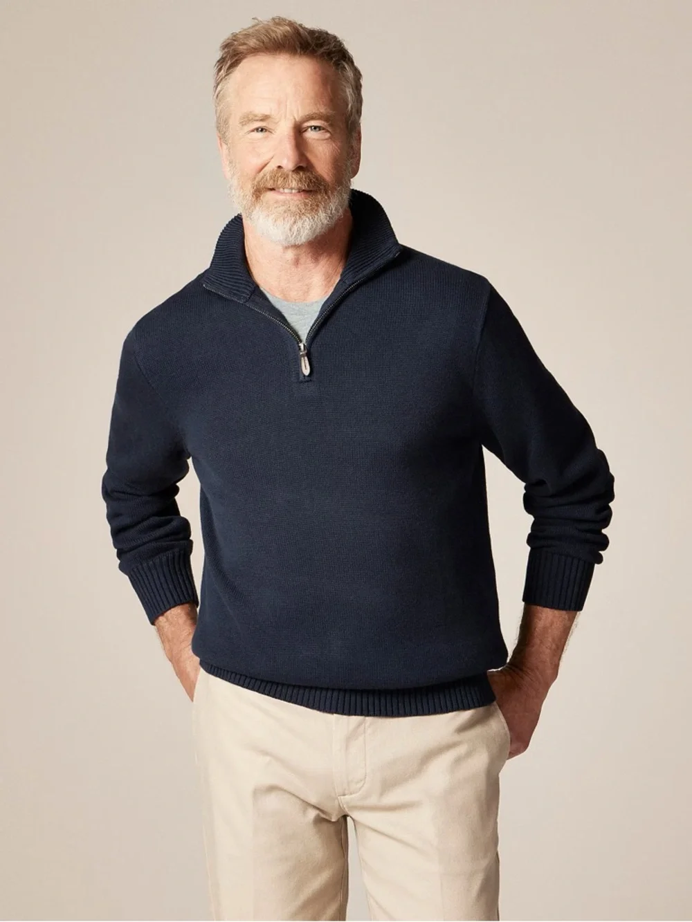 J. CREW Heritage cotton quarter-zip sweater in‎ Navy Size XXL $118 BT793